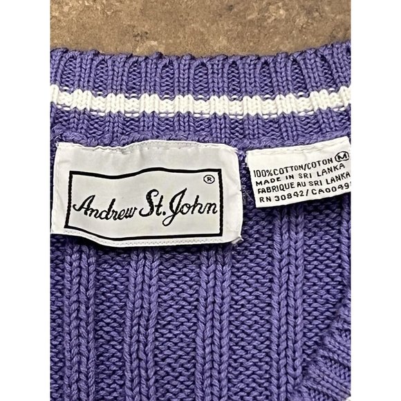 Vintage Andrew St John Medium Women’s Sweater Vest Knit Purple Stripe Golf NWT - Picture 2 of 8
